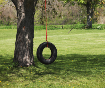 how to help the environment - upcycling. tire swing tied to a tree