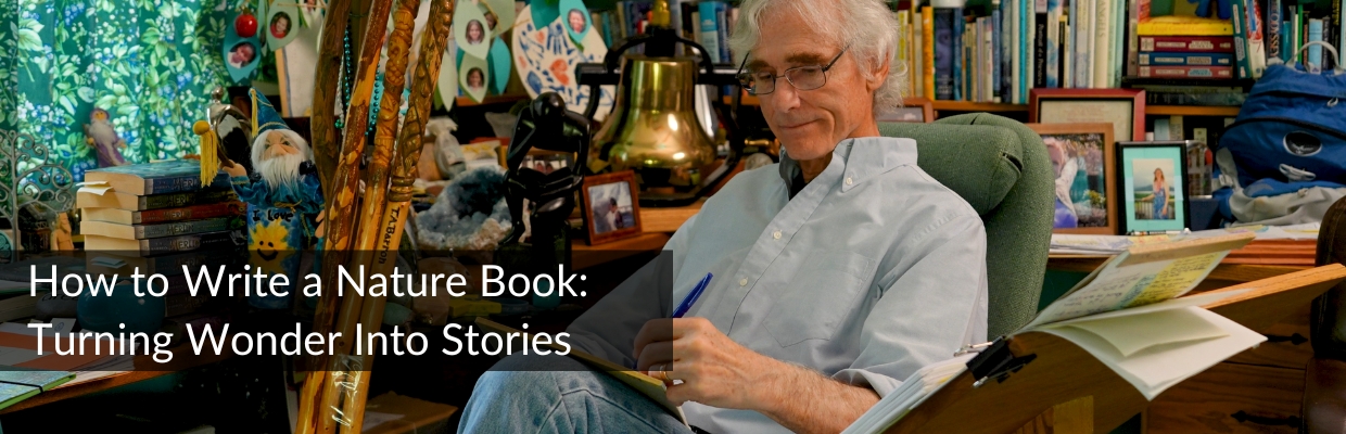T. A. Barron sitting at his writing desk, explaining how to write a nature book