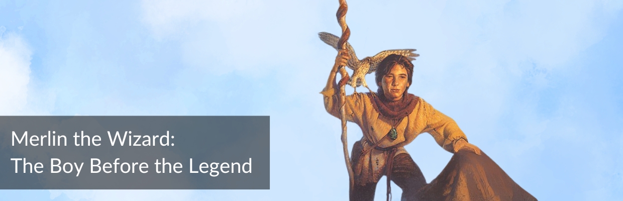 Emrys the boy who will grow to be Merlin as illustrated on the over of the 1996 edition of The Lost Years of Merlin